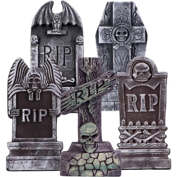 17” Halloween Foam RIP Graveyard Tombstones, 5 Pack Tombstone - Picture 1 of 8